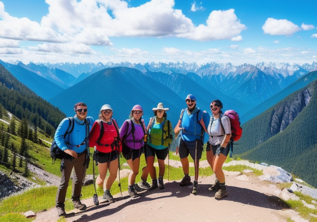 Grupo de amigos fazendo trilha em uma montanha