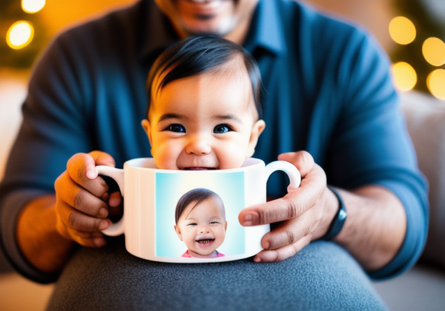 Father holding a customized mug