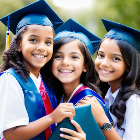Children celebrating graduation with personalized gifts