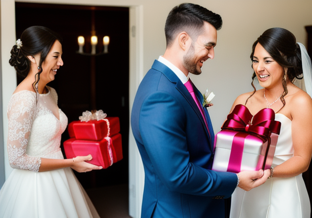 Casal segurando um presente de casamento