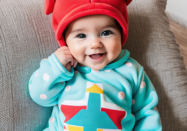 Baby boy wearing a stylish onesie and hat