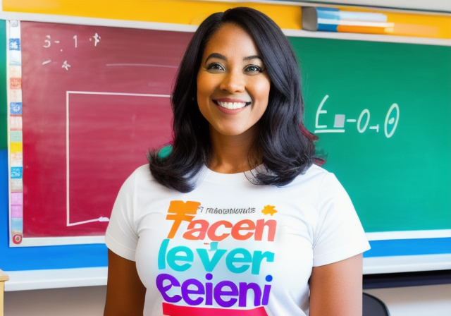 Teacher wearing a customized t-shirt