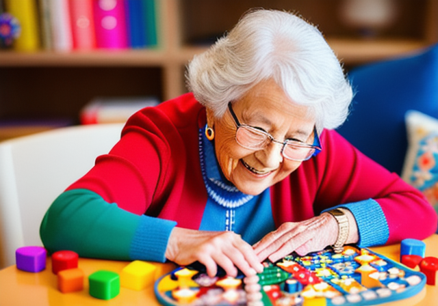 Elderly woman playing a puzzle game
