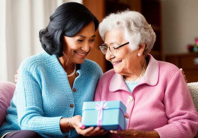 Elderly woman receiving a gift