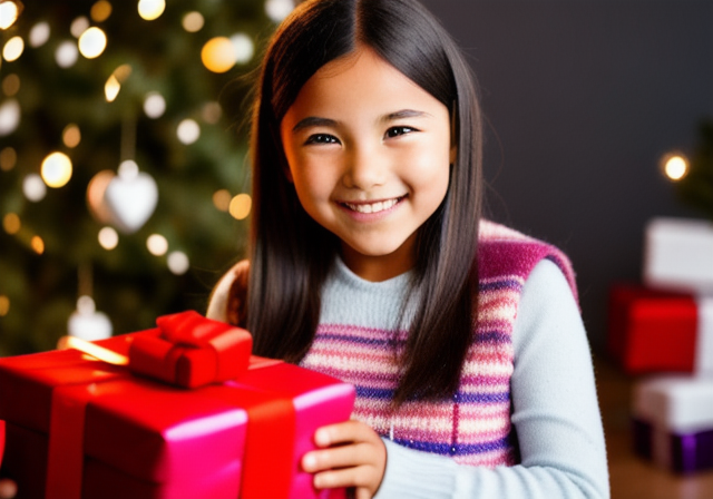 Menina de 11 anos sorrindo com um presente