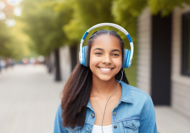 Teenager wearing wireless headphones