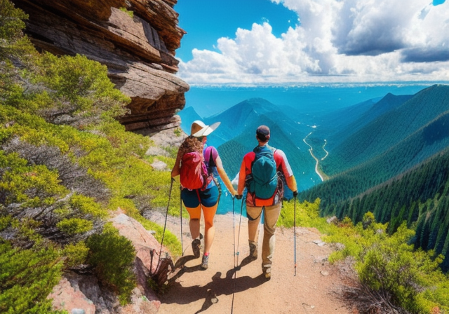 Aventurous couple hiking in a mountain landscape